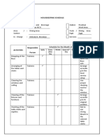 Blank Template No. 1 Housekeeping Schedule: Daily Every Other Day Every 15 Day Monthly Remarks