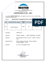 Certificado Transporte A Disposición Final Liquidos Peligrosos - TRUPAL SULLANA