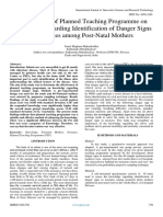 Effectiveness of Planned Teaching Programme On Knowledge Regarding Identification of Danger Signs in Neonates Among Post-Natal Mothers