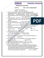 Important Questions: Class-11 Chapter-2 Topic-Units & Measurement