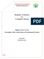 Bachelor of Science in Computer Science: Subject Code: CS 114 Descriptive Title: Social Issues & Professional Practice