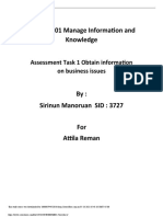 BSBINM601 Manage Information and Knowledge: Assessment Task 1 Obtain Information On Business Issues