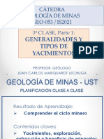 UST Curso GI de Minas - 3 Clase, Parte 1 GENERALIDADES Y TIPOS DE YACIMIENTOS