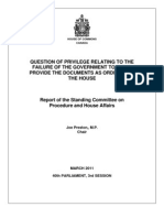 Report of The Standing Committee On Procedure and House Affairs: QUESTION OF PRIVILEGE RELATING TO THE FAILURE OF THE GOVERNMENT TO FULLY PROVIDE THE DOCUMENTS AS ORDERED BY THE HOUSE