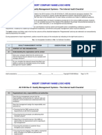 As 9100 Rev D Internal Audit Checklist Sample