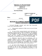 Motion To Conduct Hearings Via Videoconference: Republic of The Philippines Metropolitan Trial Court Branch XX