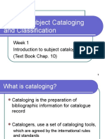 IML555 Subject Cataloging and Classification: Week 1 Introduction To Subject Cataloging (Text Book Chap. 10)