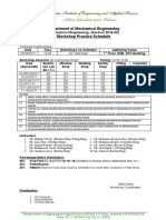 Department of Mechanical Engineering Workshop Practice Schedule