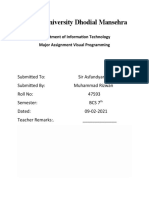 Hazara University Dhodial Mansehra: Department of Information Technology Major Assignment Visual Programming