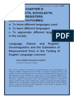 Dialects, Sociolects, Registers. Learning Outcomes:: Language, Dialect, and Register