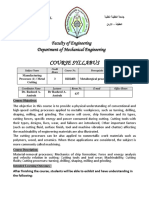 Course Syllabus Manufacturing Processes (1) Metal Cutting