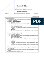 D.A.V. School: Artificial Intelligence Class: X Quarterly Examination 2020-2021 Time: 2 Hrs