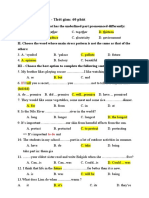 ĐỀ TIẾNG ANH 6 - Thời gian: 60 phút: I. Choose the word that has the underlined part pronounced differently