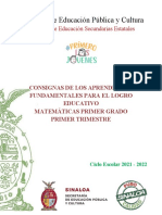 Cuadernillo Consignas Aprendizajes Fundamentales Matemáticas 1er. Grado Primer Trimestre