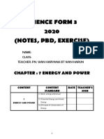 Science Form 3 2020 (Notes, PBD, Exercise) : Chapter: 7 Energy and Power