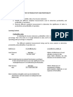 Test of Productivity and Profitability Objectives:: Ratios Formulas Significance