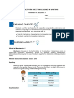 Learning Activity Sheet in Reading in Writing: Worksheet No. 6 Quarter: 3