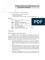 Assessment Purposes, Learning Targets, and Appropriate Methods