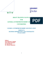 Draft Training Manual FOR General Entrepreneurship Courses in Universities