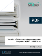 Checklist of Mandatory Documentation Required by ISO 13485:2016