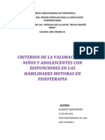 Criterios de Valoración de Niños y Asolescentes Con Disfunciones en La Habilidades Motoras en Fisioterapia