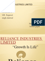 Reliance Industries Limited: Submitted To: MR. Rajpreet Singh Chatwal Submitted By: Sobhit Gupta