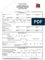 Als Enrolment Form (Af2) Learner's Basic Profile: Republic of The Philippines Department of Education