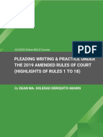 Pleading Writing and Practice Under The 2019 Amended Rules of Court (Highlights of Rules 1 To 18)