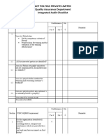 Act Polyols Private Limited Quality Assurance Department Integrated Audit Checklist