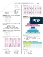 Fiche D'entrainement Nombres Relatifs 4ème