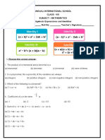 Aravali International School Class - Viii Subject - Mathematics Algebraic Expressions and Identities Name: - Roll No: - Teacher's Signature