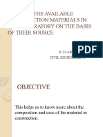 Identify The Available Construction Materials in The Laboratory On The Basis of Their Source