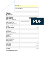 Export Costing Sheet For Breakbulk Shipments