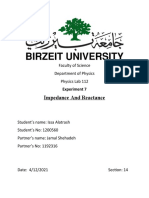 Impedance and Reactance: Faculty of Science Department of Physics Physics Lab 112