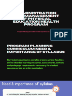 Administration and Management of Physical Education Health Program