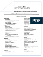 Tentative List of Participants: Summer School On Sustainability Transition Policies and Practices