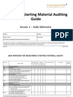 Registered Starting Material Auditing Guide: Annex 1 - Aide Mémoire