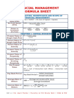 Financial Management Formula Sheet: Chapter 1: Nature, Significance and Scope of Financial Management