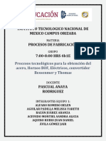 Procesos Tecnológicos para La Obtención Del Acero, Hornos BOF, Eléctricos, Convertidor Bessenmer y Thomas