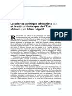 La Science Politique Africaniste Et Le Statut Théorique de L'etat