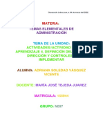 Actividades Actividad de Aprendizaje 4. Definición Del Tipo de Dirección y Controles A Implementar - Adiana Soledad Vásquez