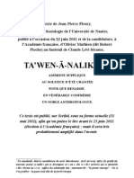 Réflexions Sur Claude Lévi Strauss, À L'occasion de L'élection À L'académie Française Du 23 Juin 2011, Par Jean-Pierre Fleury