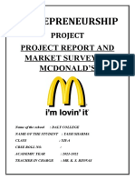 Project Project Report and Market Survey of Mcdonald'S: Entrepreneurship