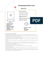 Scholarship Entrance Test: Admit Card