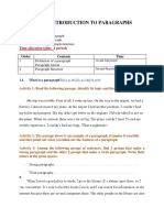 Unit 1: Introduction To Paragraphs: Lesson Focuses