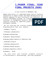 M.Pharm/B.Pharm Final Year Projects (Final Projects 2030)