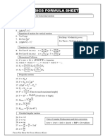 Physics Formula Sheet: For Drop:-Vi 0m/s & G +ve For Throw: - VF 0m/s & G - Ve