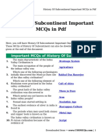 History of Subcontinent Important MCQs in PDF