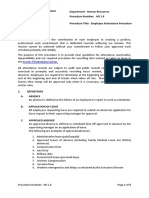 Standard Operating Procedure Department: Human Resources Procedure Number: HR 1.0 Procedure Title: Employee Attendance Procedure