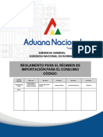 Reglamento para El Régimen de Importación para El Consumo